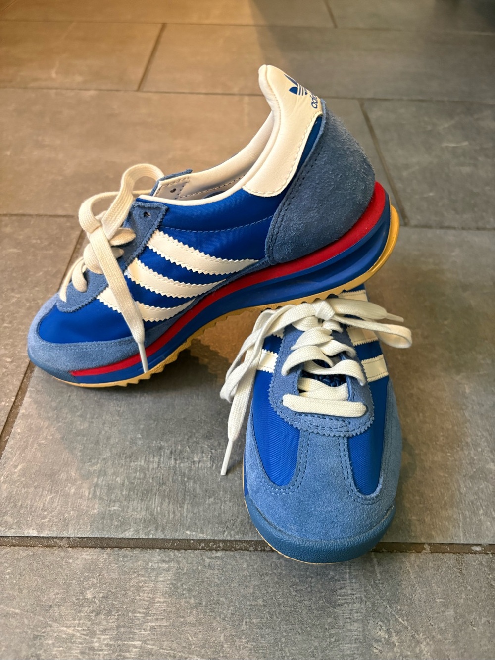 adidas Kids Blue and White Sneakers with Red and Yellow Accents
